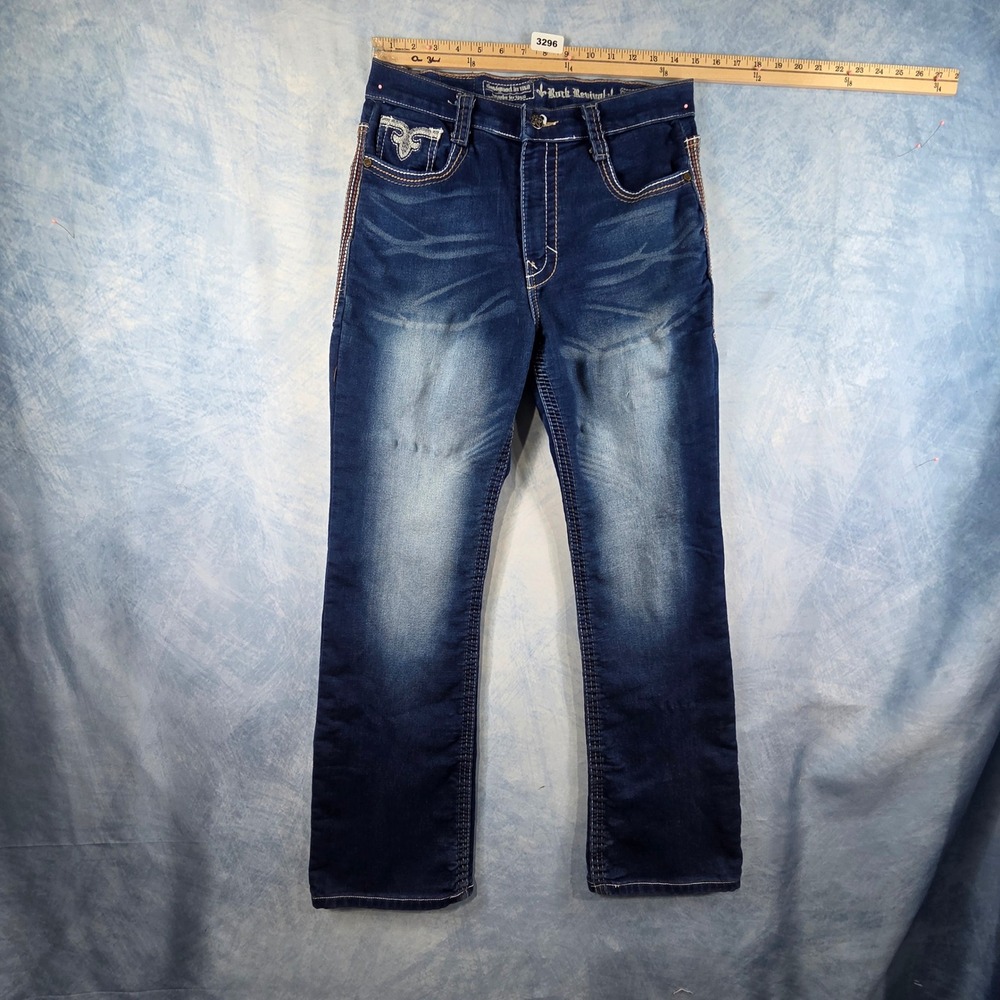 Rock‎ Revival Gwenola Bootcut Jeans Dark Wash Embroidered Pockets Size 28 x 30